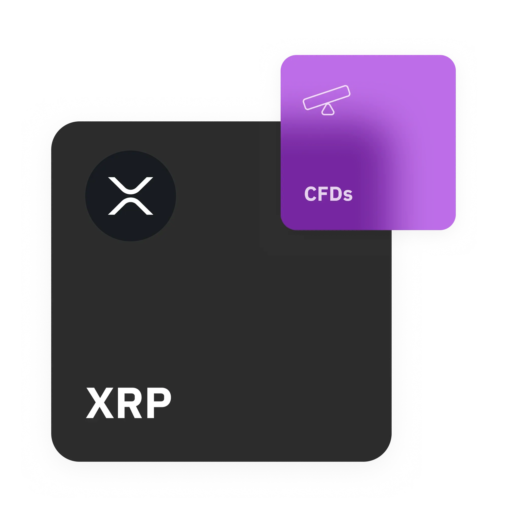XRP logo with CFD trading icon on dark background symbolising trading XRP on Deriv